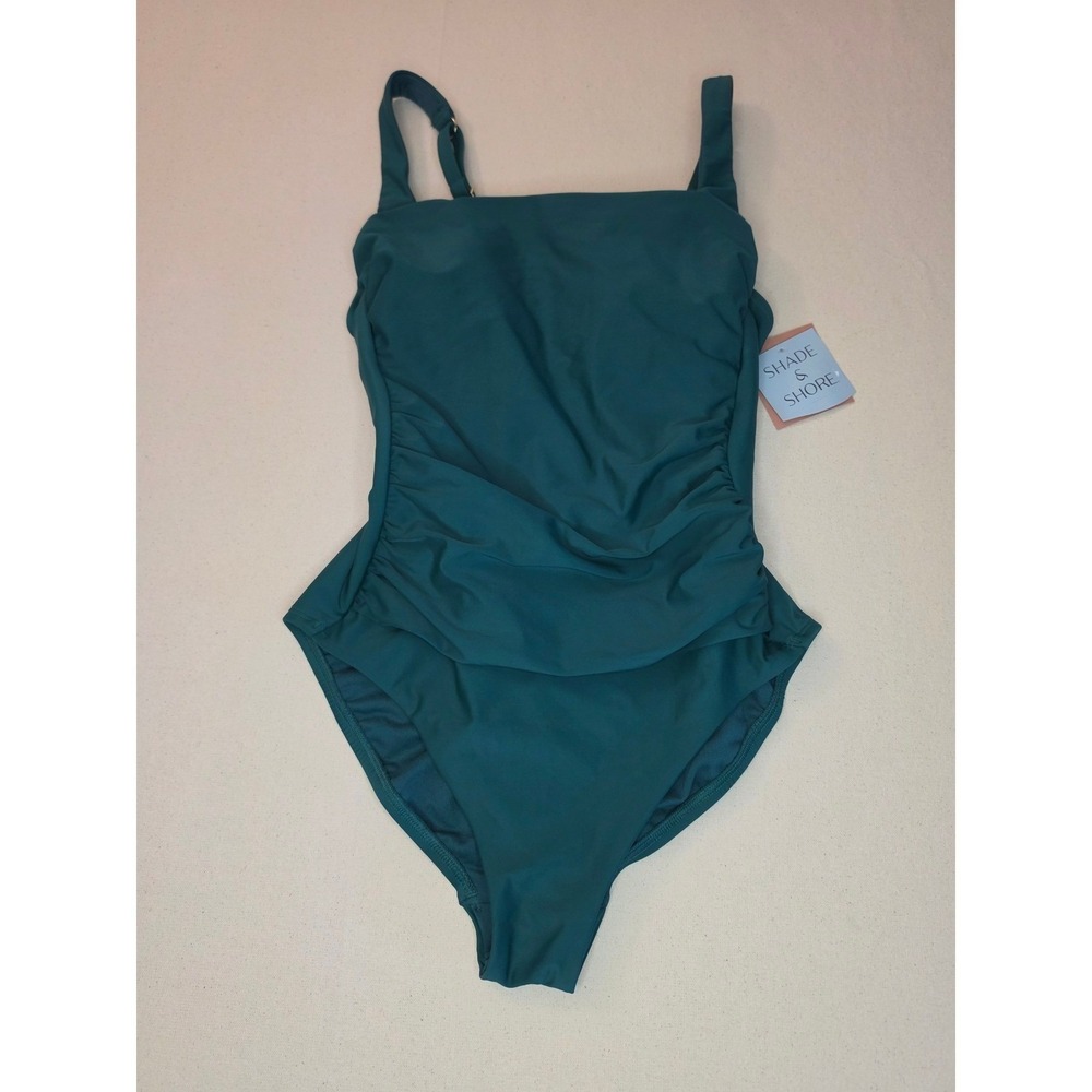 Shade & Shore Square Neck One Piece Swimsuit Green Medium NWT